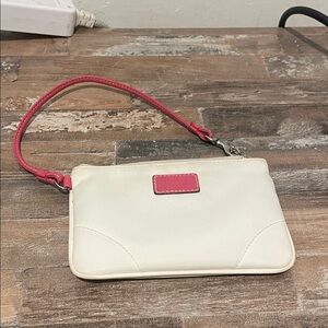 Coach White and Pink Women's Wristlet, fabric and pink leather